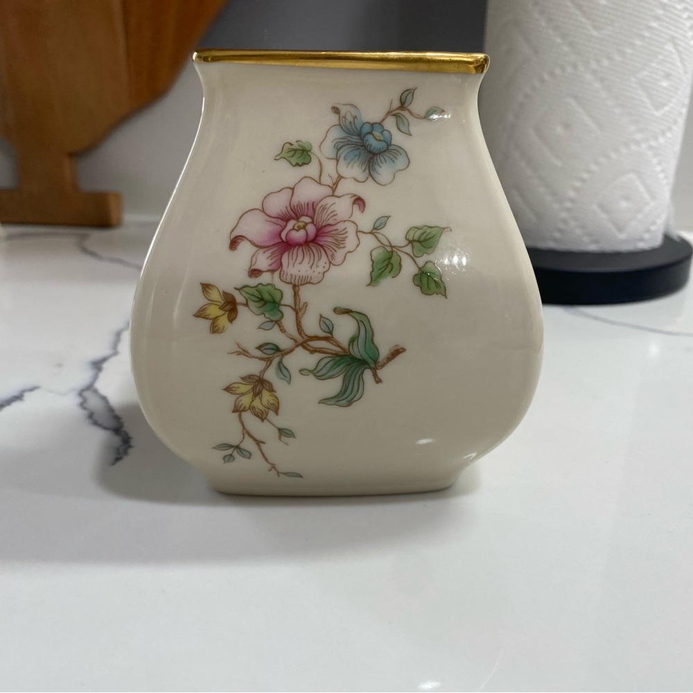 Floral Ceramic Vase with Gold Rim
